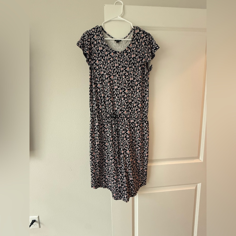 a.n.a Black Midi Dress with Pink Floral Print
